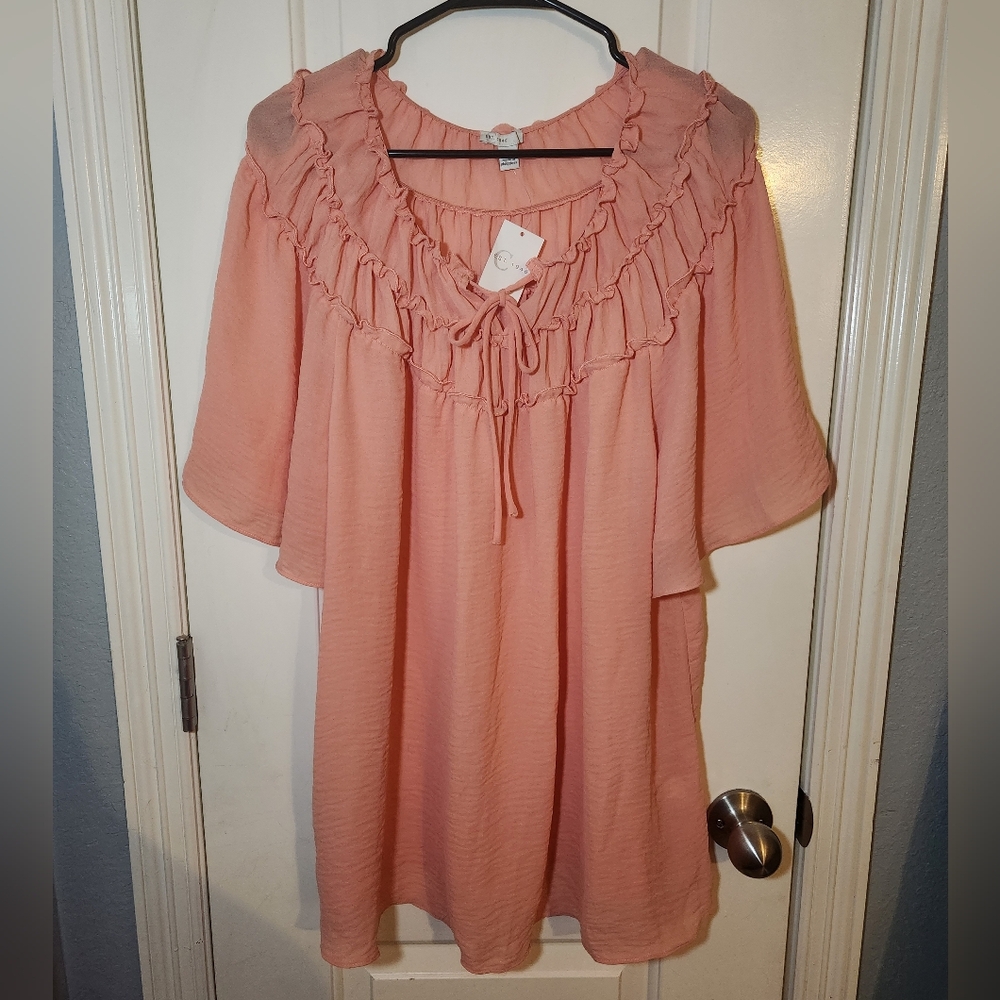 NWT Blooming Dahlia Ruffle Drawstring Crepe Cato Blouse Size 18/20